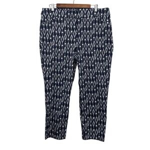 Briggs‎ Pants 16 Navy White Excellent Ikat Geometric Pull On Cropped Officecore